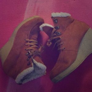 Burnt orange suede wedges
